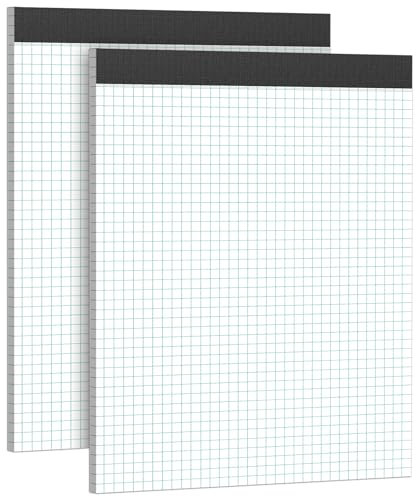 AILZFEI Graph Paper Notebook 8.5 x 11 Grid Paper Pad Quad Ruled, 2 Pack, 30 Sheets per Pad, White, 4x4 (4 Squares per inch), Easy-Tear Perforations, 8.5x11 Quad Ruled Grid Paper Pad