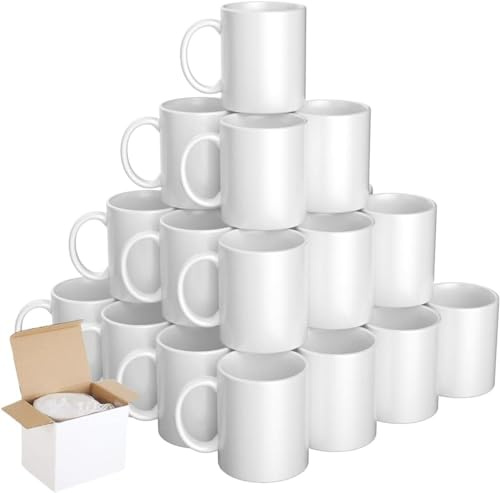 FR Enterprises Large White Sublimation Mugs Pack of 72-11 oz Plain Coffee Mug with Handle - Classic Ceramic Mugs Used as Personalised Mugs, Tea Mug with Smash Proof Gift Boxes - Home and Office Mugs