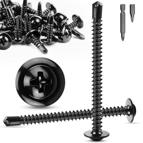 TXXATX Tornillos Autotaladrantes M4,2x50 mm Tornillos Roscachapas 60 Piezas Tornillos Autoperforantes 410 Tornillos Acero Inoxidable con 2 Brocas Tornillería Inox para Ventanas Muebles Puertas
