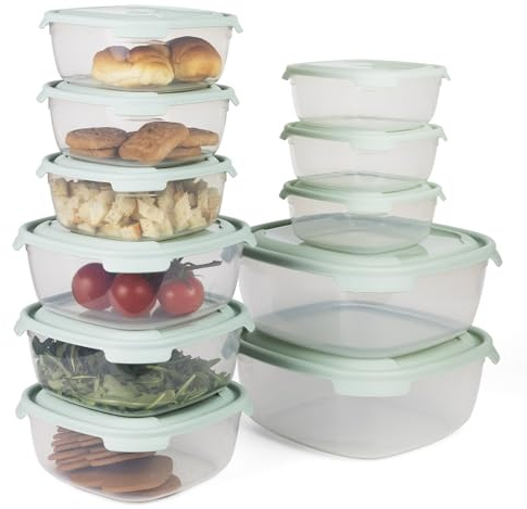 PROFUN Set di contenitori con coperchio, per forno a microonde con coperchio, contenitori per congelatore, contenitori di plastica per alimenti, set da 11 pezzi, colore menta
