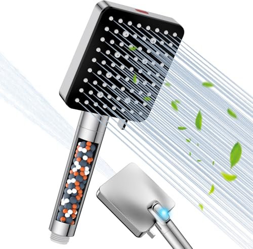 YEAUPE PRO Hard Water Filter Shower Head,High Pressure Bathroom Square Showerheads with Power Wash for Cleaning,6+1 Spray Modes Rainfall for Residual Chlorine Remove