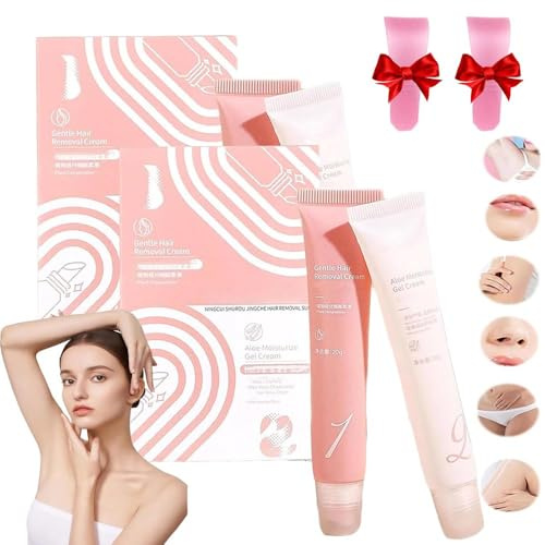 ANREPA Crème Dépilatoire Visage, Corps et Parties Intimes - Hydratant, Épilation Multi-Cosmétiques, Indolore, 2 Ensembles de 20g + 2 Grattoirs