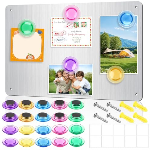 42 x 30 cm Metall Magnettafel Magnetboard, Küche Magnetwand, Pinnwand Magnetisch, Magnetic Board mit 20 Magnete, Magnetwand zum Anzeigen von Magnetbuchstaben, Geeignet für küche, Schrank (Silber)