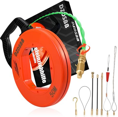 Guia pasacables de 50 m, guía pasacables profesional de 4,5 mm, guia para cables con rosca M5 para cables eléctricos, guia pasa cables retráctil con carcasa y 7 muelles guía
