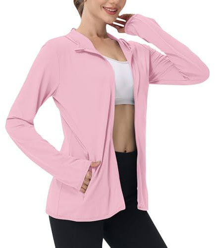 BFSWL Ropa de protección UV para mujer, chaqueta de manga larga de verano, transpirable, con capucha, protección solar, chaqueta deportiva, protección UV, camiseta deportiva, chaqueta para correr