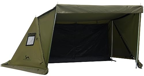 TOMOUNT Cotton Canvas Tent 1-2 Person, Waterproof, Windproof with Porch Awning & Snow Skirt - Lightweight Spacious for Camping, Hiking & 4-Season Outdoor Activities