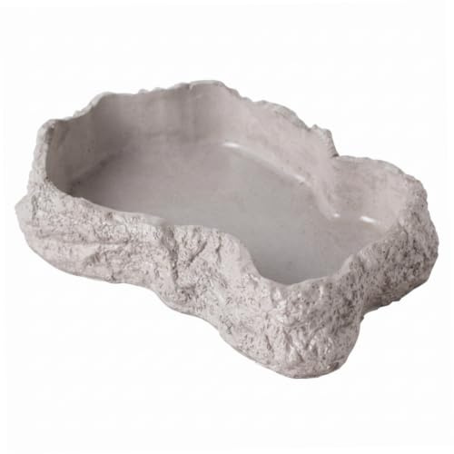Ngbbby Reptil vattenskål 600 ml sköldpadda matskål – naturlig sten textur reptilskål, vit, 22,6 cm x 16,5 cm x 4,5 cm, ormvatten