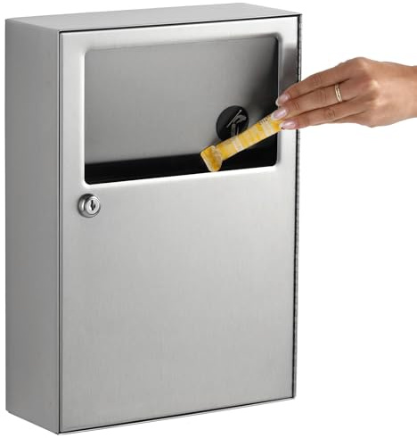 Bobrick Surface-Mounted Sanitary Napkin Disposal – ADA Compliant, Satin-Finish Stainless Steel, Leak-Proof 1.2-gallon Capacity, Self-Closing Panel, Durable & Hygienic Design for Commercial Bathrooms (Model B-254)