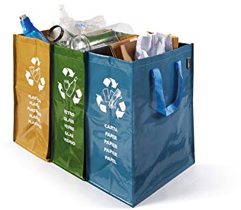 Perfect 0468D Pack of 3 Soft Recycling Containers for Paper, Glass, Plastic Multi-coloured