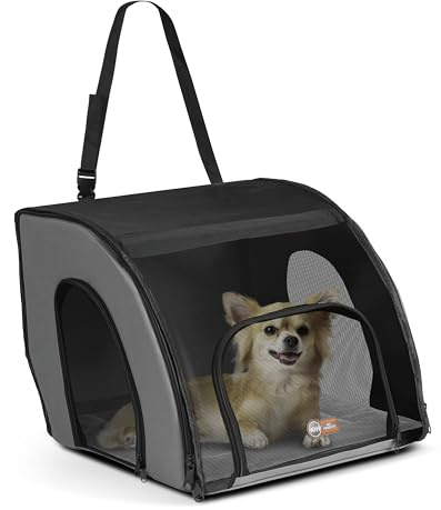 K&H Pet Products Travel Safety Carrier for Pets, Dog Crate for Car Travel, Soft-Sided Carrier for Cats and Small Dogs, Portable Car Seat Kennel, Gray/Black Small 17 X 16 X 15 Inches