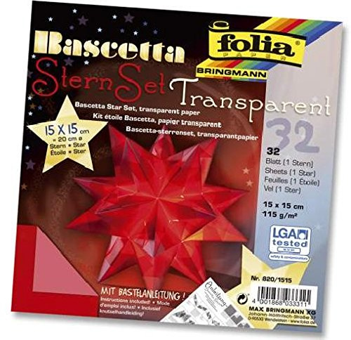 Bascetta Stern Bastelset Transparentpapier 115g/m² 15x15 cm 32 Blatt rot Folia 820/1515