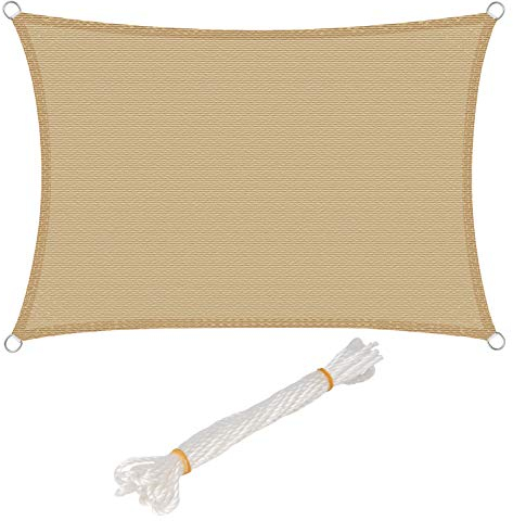 WOLTU Vela ombreggiante 3x4m in HDPE 180 g/m² Traspirante Tenda a Vela Parasole Rettangolare Protezione Solare Respirante Anti UV Giardino Esterni Sabbia