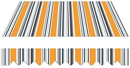 home Trends Preisgünstige Markisen Tuch Markisenbespannung Ersatzstoffe Markisenstoffen Sonnenschutz MIT Volant mit verschiedenen Maße und Farbe (4x3 m=387x300cm,P5002- Orange Grau Weiß Gestreift)