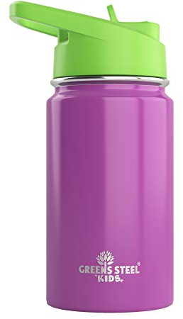 Kinder Thermosflasche 350ml - Violett I Auslaufsicher mit Strohhalm & Griff I 12 kalt I Isoliert, doppelwandiger Edelstahl I Einfache Flasche für Kleinkinder I Kinder Trinkflasche I Umweltfreundlich