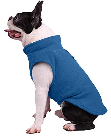 Hundepullover / Hunde-Sweatshirt, weiche Fleece-Weste, Kaltwetterjacke mit Ring für die Leine für kleine und mittelgroße Hunde (Größe L, Blau)