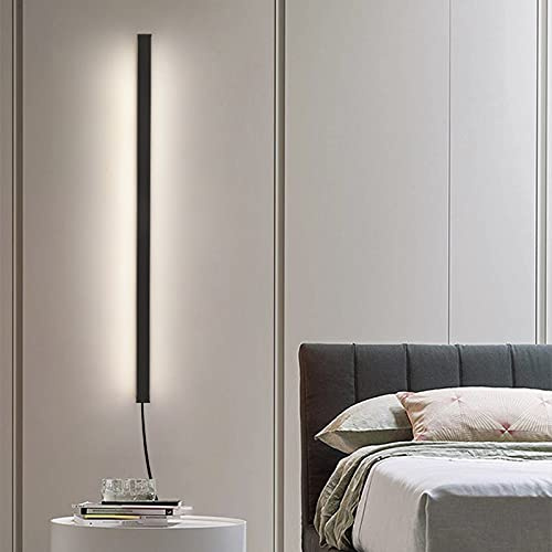 LED Streifen Wandleuchte Innen Dimmbar Wandlampen mit Schalter und Stecker Lang Lichtleiste Schwarz Nachttischlampe Up Down Aluminium Wandlampe Wohnzimmer Schlafzimmer Flur Wandbeleuchtung,80cm 48w