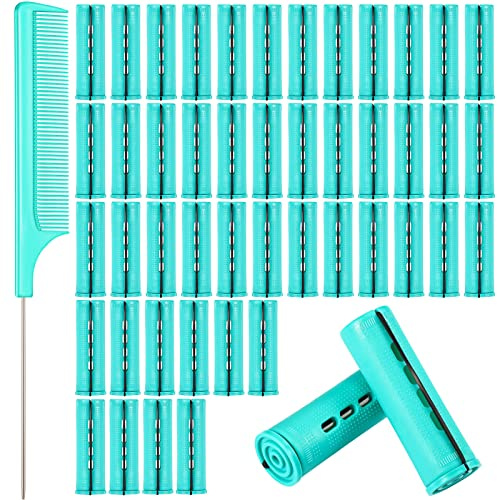 WILLBOND 48 Plastic Perming Rods & Curlers - Cold Wave Hair Rollers with Steel Comb for Hairdressing (Green, 0.98 Inch/ 2.5 cm)
