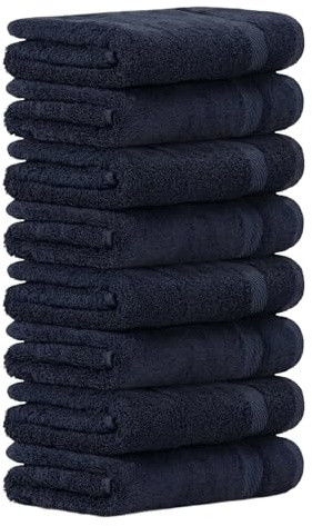 Luckytowel Handtücher Set 50x100 cm – Oeko-TEX Handtuch-Set aus 100% Baumwolle mit 600 g/m² – Frottiertücher mit Aufhängeschlaufe – flauschig & saugstark – Frottee Handtuchset – 8er Pack Dunkelblau