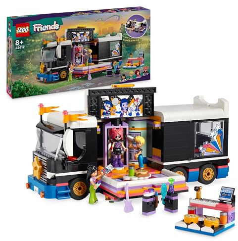 LEGO Friends Popstar-Tourbus, Musik-Set mit LKW-Spielzeug und 4 Figuren, fördert die sozial-emotionale Entwicklung, Geschenk zum Geburtstag für Mädchen und Jungen ab 8 Jahren 42619