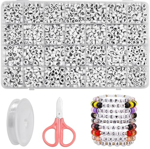 NAROSEBE 1400 Stück Buchstaben Perlen Set Buchstabenperlen Acryl 4 * 7mm ABC Alphabet Perlen Armbänder Buchstaben Perlen Zum Auffädeln für Schmuck Machen Armbänder Halsketten