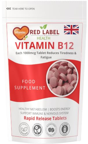 Red Label Health B12 Tablets Pack of 300 (1+ Year Supply) for Men & Women | Methylcobalamin VitaminB12 for Tiredness and Fatigue, Vegetarian, Vegan Made in UK