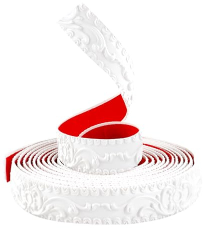 TECDW 6 Mètres Peler Et La Moulure Murale, Bordure Murale de Papier Peint Auto-adhésive, Garniture de Moulage Flexible, Bordure de Papier Peint 3D Autocollante pour Miroir, Mur (Blanc, 3,6cm W)