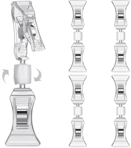 Clip-prisskylt-etiketthållare – 4-pack vridbara dubbelklämmor bordskorthållare, transparent prislapp-clipper-display, loppmarkt-anteckningshållare-fotostativ-skylt-fäste