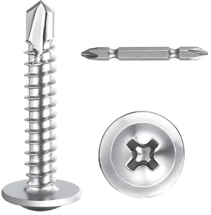 SHUNCHG 50 unidades Tornillos Autorroscantes Cabeza Redonda Plana, M4,2 x 50 mm Acero Inoxidable 410, M4.2, con Ranura en Cruz, con Destornillador, para Acero, Chapa