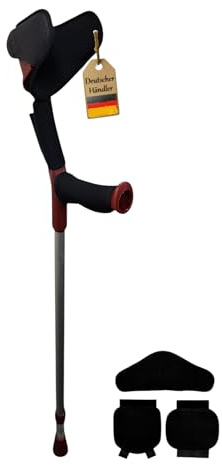 Krücke mit Polster von FabaCare, Softgriff Magic-Soft, Unterarmgehstütze mit Softgrip, Gehhilfe höhenverstellbar, leichte Gehstütze, Unterarmkrücke bis 130 kg, Weinrot