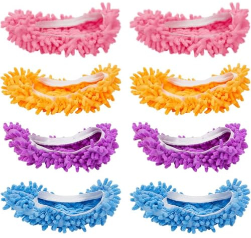 CREATCABIN 8 Zapatillas mopa Funda para Mopa, para Limpiar el Polvo, para Limpiar el Suelo, Lavable, Reutilizable, de Microfibra, para Barrer, de Terciopelo Coral, Silenciosa, para Casa