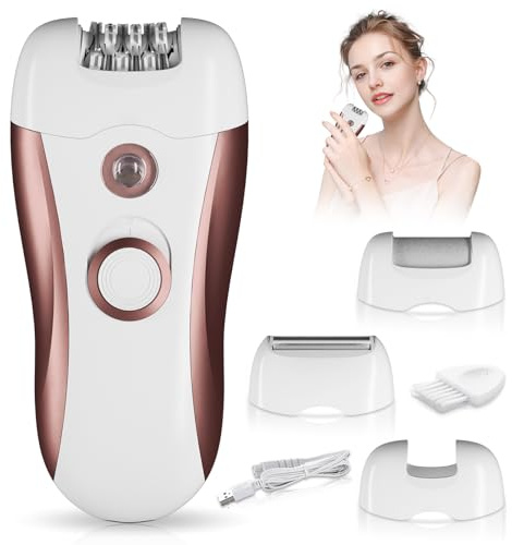 Epilierer Damen Wiederaufladbar & Kabelloser- 4 in 1 Epilierer mit Haartrimmer & Pediküre Gerät - Wet&Dry Elektrischer Rasierer Damen für haarentfernung Gesicht Beine Arme Bikini Intimbereich