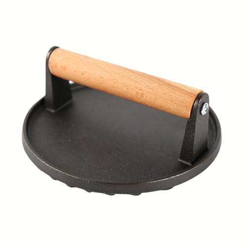 YALONG Presse à hamburger ronde en fonte robuste pour aplatir le bacon ou presser des boulettes de viande, barbecue ou poêle, antiadhésif et facile à nettoyer