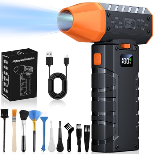 Compressed Air Duster, 130000RPM Cordless Electric Air Duster, Portable Air Dust Blower Mini Powerful Jet Dry Blower 100 Adjustable Speed Levels, LED-Light, Rechargeable for PC, Keyboard, Car Cleaning