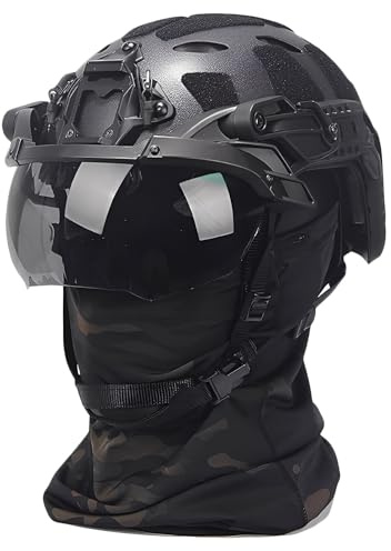 LZAQHMT Set Casco Regolabile Fast Paintball, Con Visiera Flip-up Passamontagna, Per Softair, Paintball, Caccia All'aperto(BLACK)