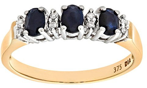 Naava Women's 9 ct Yellow Gold Claw Set Diamond and Sapphire Eternity Ring, Size M