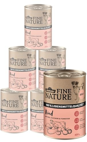 Dehner Fine Nature hundfoder vuxen, livsmedelskvalitet, nötning, 6 x 400 g (2,4 kg)