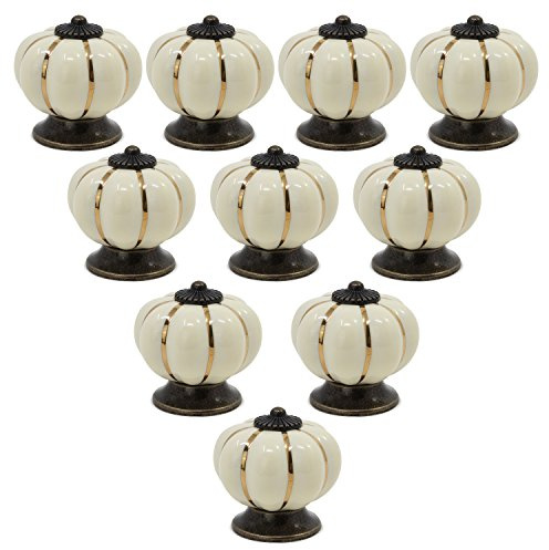 PsmGoods® Europa-Art-Keramik-Kürbis-Weinlese-Tür-Fach-Knöpfe für Dresser Kitchen Cabinet Pulls Schrank Griffe 10Pack (Beige)