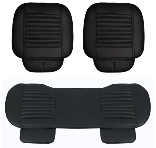 HONCENMAX Auto Sitzauflage Sitzkissen Universal Sitzauflagen Autositzbezüge - BambusKohle PU Leder - [Ohne Rückenlehne] 2+1 Vorder und Rücksitzbezüge