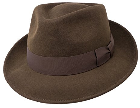 Borges & Scott B&S Premium Doyle - Teardrop Fedora Hut - 100% Wollfilz - perfekt zum Reisen - was-serabweisend - Unisex - 58cm Dunkelbraun