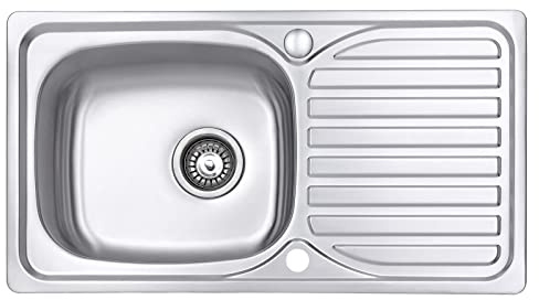 JASSFERRY Fregadero de cocina un seno, de Acero Inoxidable, escurridor reversible, con colador de residuos
