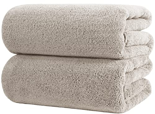 Polyte - 2 draps de Bain en Microfibres Premium - sèche Rapidement/ne Peluche Pas - Beige - 88,9 x 177,8 cm