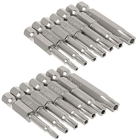 Mesee - Juego de puntas de destornillador de cabeza de estrella de 50 mm, acero S2 T10-T40 de cinco puntas Torx de destornillador magnético para taladro de herramientas, 2 juegos de 7 piezas