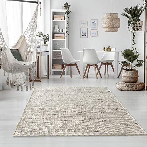 Taracarpet Handweb-Teppich Oslo Wolle im Skandinavischem Landhaus Design Wohnzimmer Esszimmer Schlafzimmer Flur Läufer beidseitig verwendbar 160x230 cm hellgrau meliert Multi