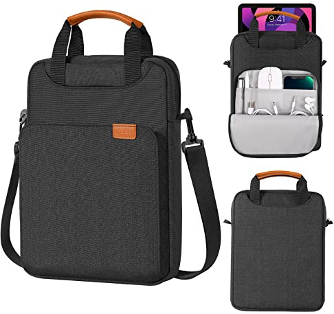 MoKo Bolsa de Hombro para Tableta de 9-11 Pulgada Compatible con iPad Pro 11 2021-2018, iPad 10.2, iPad Air 4 10.9, iPad 9.7, Tab A 10.1, Bolsa de Poliéster con Correa de Mano Oculta, Negro + Gris
