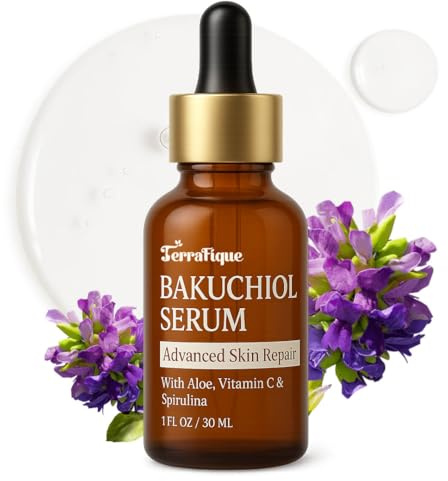 Terrafique Bakuchiol Serum - Retinol Alternative - Hydrating and Moisturizing - Can be Used on Sensitive Skin - Anti Aging - Also Contains Aloe, Witch Hazel, Centella, Spirulina - 1 Fl. Oz.