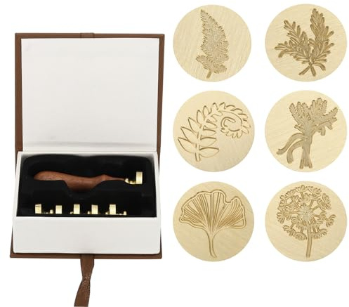 PATIKIL Pflanzenwachs-Siegelstempel-Set, Blumen-Siegelstempel mit Holzgriff, Geschenkbox mit Blättern und Zweigen, Vintage-Dekoration, Stil 1