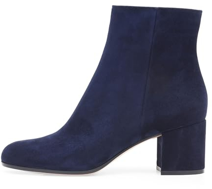 Stivaletti con Punta Tonda per Donna Stivaletti Eleganti Pelle Moda Occidentale Stivaletti Classici Passeggio Slip-on in Tinta Unita Stivali Lavoro con Tacco Grosso Largo,Blu,42 EU