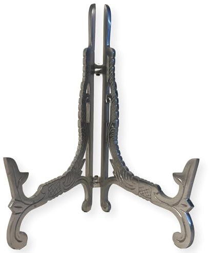 Thorness Grand chevalet en métal de 25,4 cm - Finition argentée - Support d'assiette - Support de présentation - Cadre en métal pour photos - Assiette décorative - 25 cm (H) x 15 cm (profondeur) -