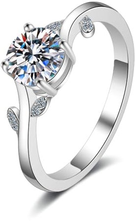AMDXD 14K 585 Weißgold Pärchen Ringe, Klassiker Diamantring mit Labor Diamant 1 Karat (Rundschliff, VVS1), Gold 585 Hochzeitsring Damen Echter Schmuck, Gr.60 (19.1)