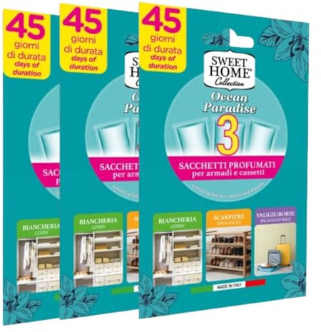Suarez Sweet Home Collection Sacchetti Profumati Per Armadi E Cassetti Varie Fragranze (Ocean Paradise 3 Unità)
